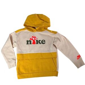 Nike Kids Mushroom Hoodie Sweatshirt Top 5 - 6 Years Mushroom Logo Yellow Cream